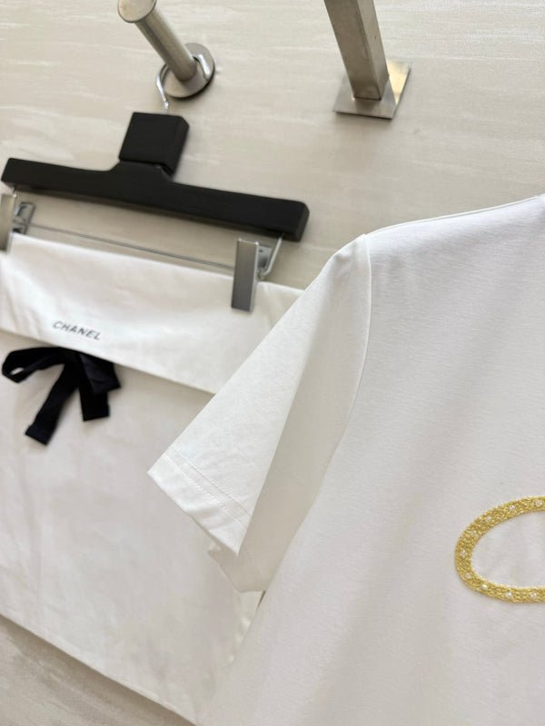Chanel Sequin Letter T-Shirt White in Cotton 377548