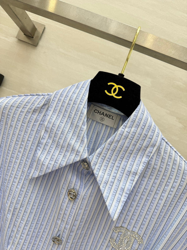 Chanel Striped Shirt Dress Blue in Cotton 377538