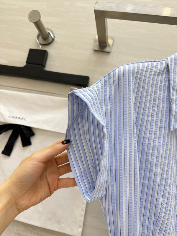 Chanel Striped Shirt Dress Blue in Cotton 377538