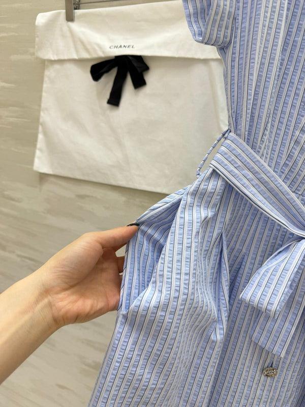Chanel Striped Shirt Dress Blue in Cotton 377538