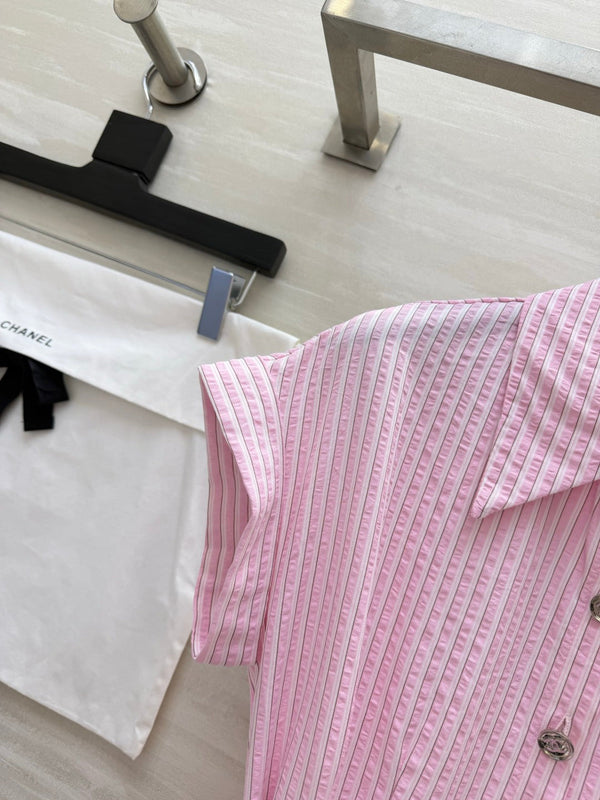 Chanel Striped Shirt Dress Pink in Cotton 377536