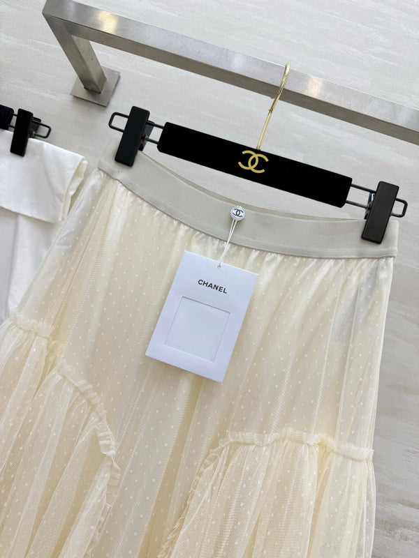 Chanel 26 Mesh Cake Skirt Cream in Cotton 377528