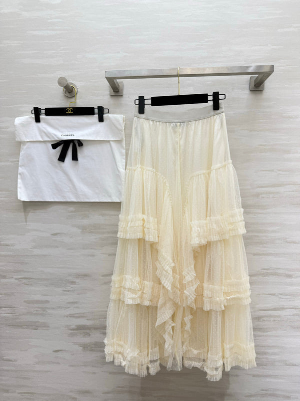 Chanel 26 Mesh Cake Skirt Cream in Cotton 377528
