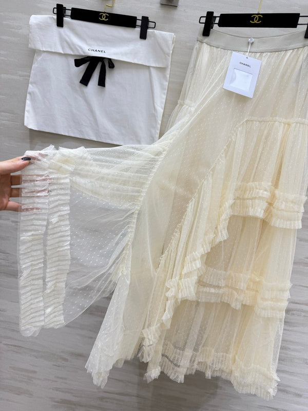 Chanel 26 Mesh Cake Skirt Cream in Cotton 377528