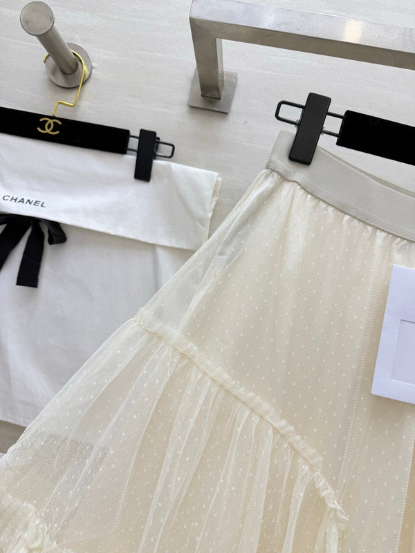 Chanel 26 Mesh Cake Skirt Cream in Cotton 377528