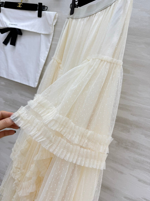 Chanel 26 Mesh Cake Skirt Cream in Cotton 377528