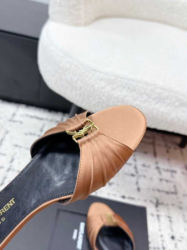 YSL Babylone Slides Brown in Silk 743653