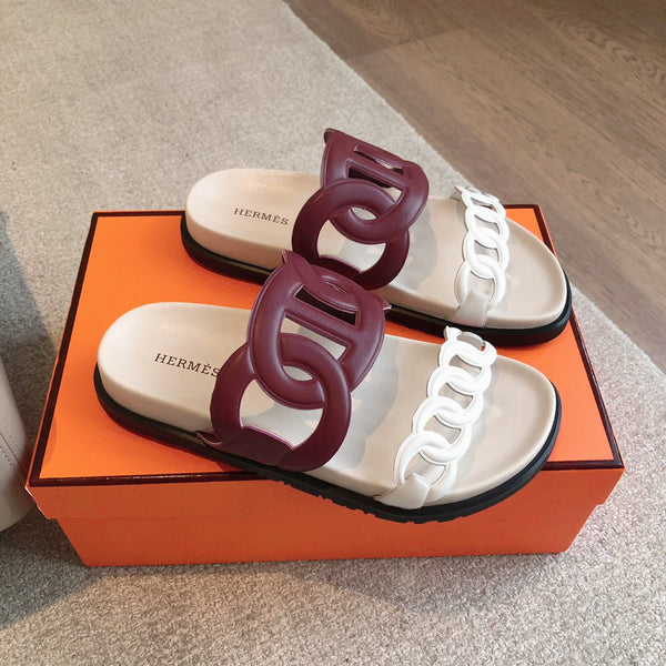 Hermès Extra Sandal Burgundy White in Cowhide 743963