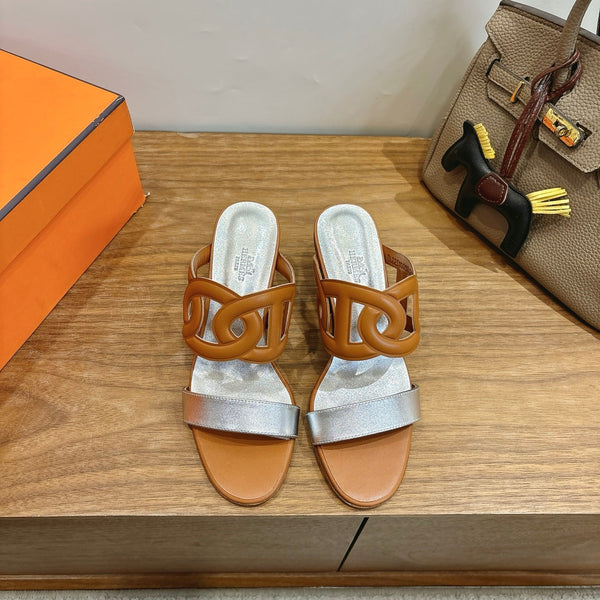 Hermès Sandal 60 Light Brown Silver in Calfskin 743967
