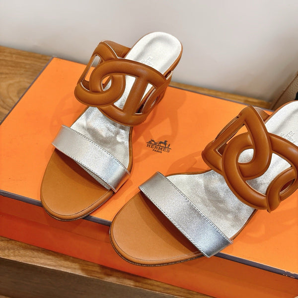 Hermès Sandal 60 Light Brown Silver in Calfskin 743967