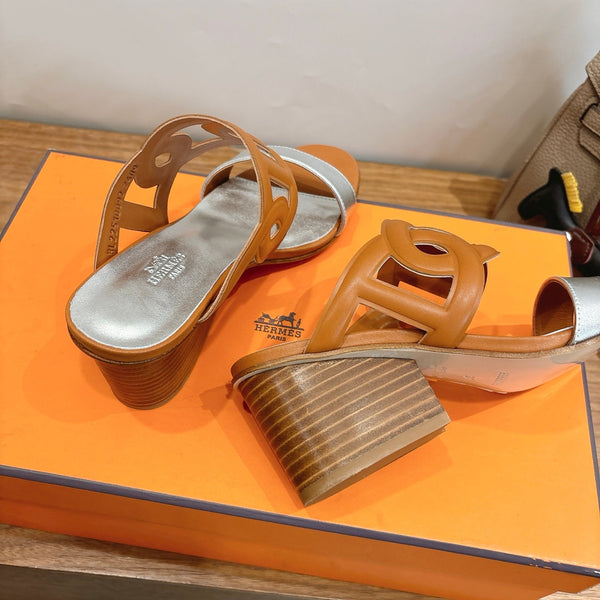 Hermès Sandal 60 Light Brown Silver in Calfskin 743967
