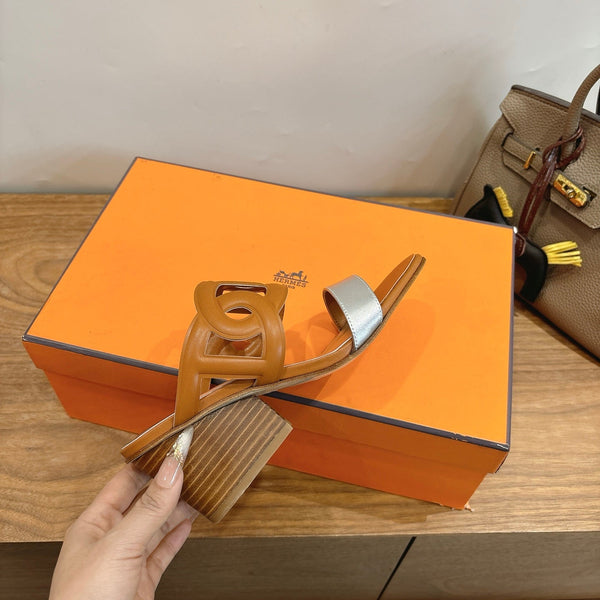 Hermès Sandal 60 Light Brown Silver in Calfskin 743967