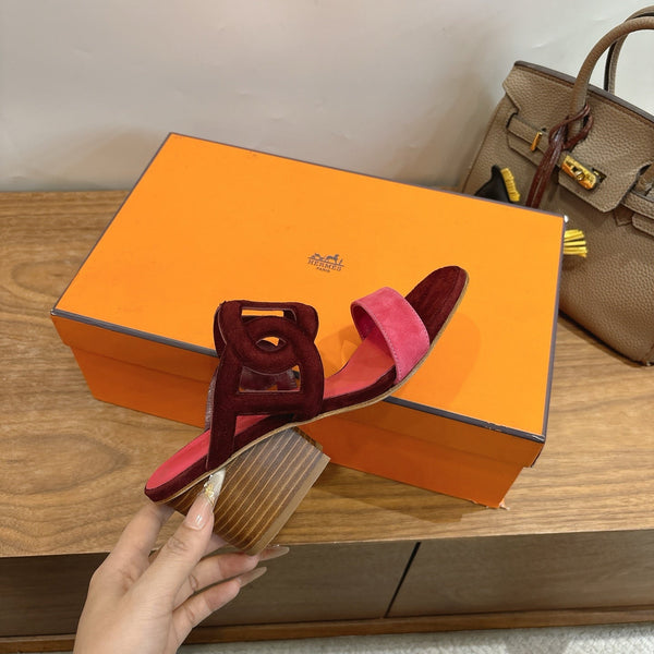 Hermès Sandal 60 Burgundy Pink in Suede 743972