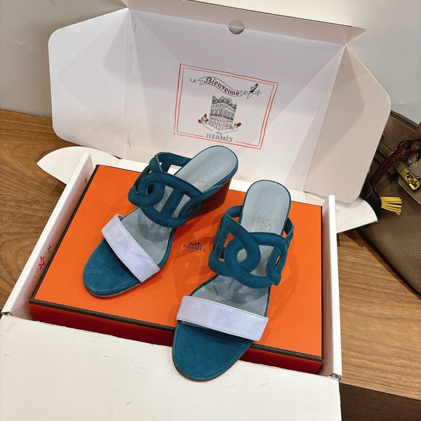Hermès Sandal 60 Deep teal in Suede 743974