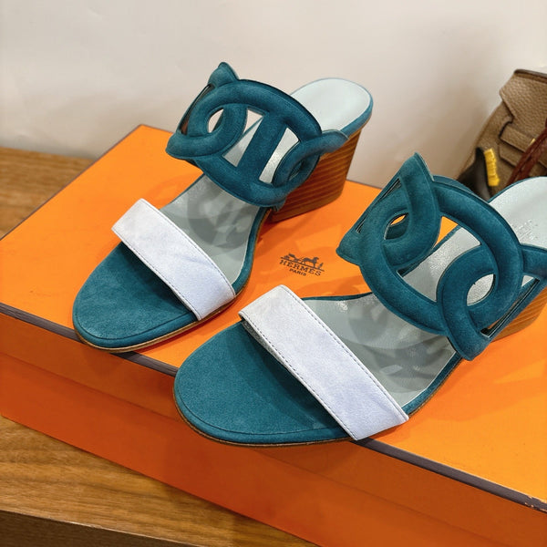 Hermès Sandal 60 Deep teal in Suede 743974