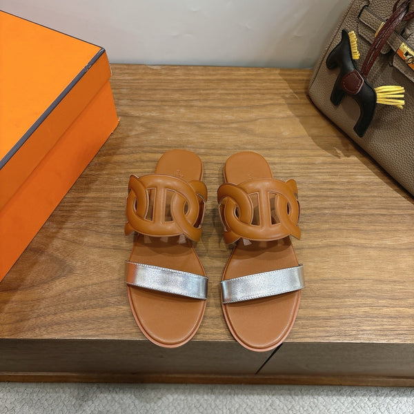 Hermès Sandal Brown Silver in Calfskin 743976