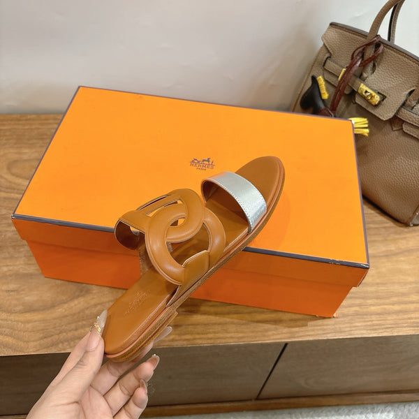 Hermès Sandal Brown Silver in Calfskin 743976