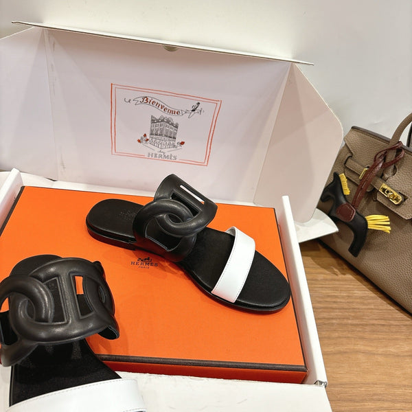 Hermès Sandal Black White in Calfskin 743978
