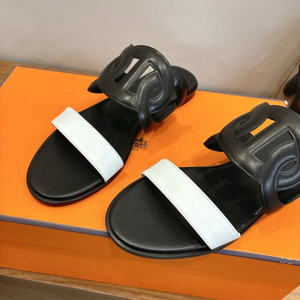 Hermès Sandal Black White in Calfskin 743978