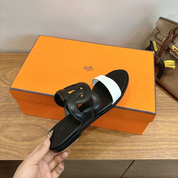 Hermès Sandal Black White in Calfskin 743978