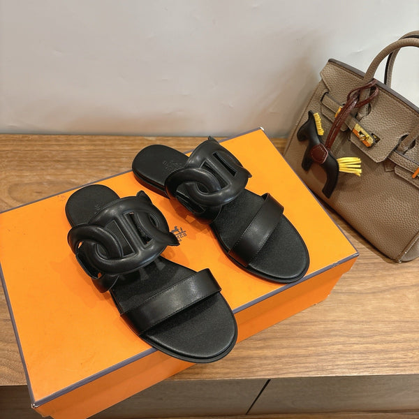 Hermès Sandal Full Black in Calfskin 743979