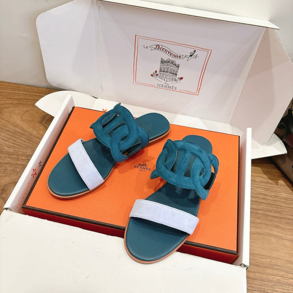 Hermès Sandal Deep teal in Suede 743983