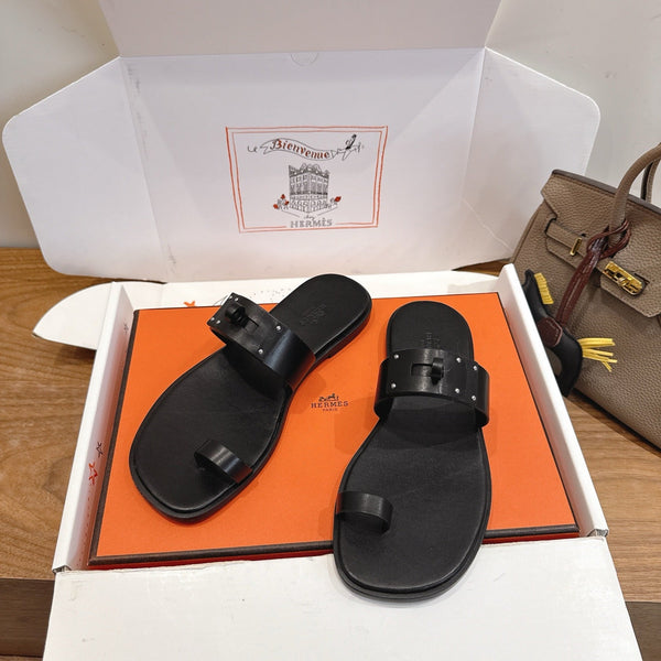 Hermes July Sandal Black in Cowhide 744062