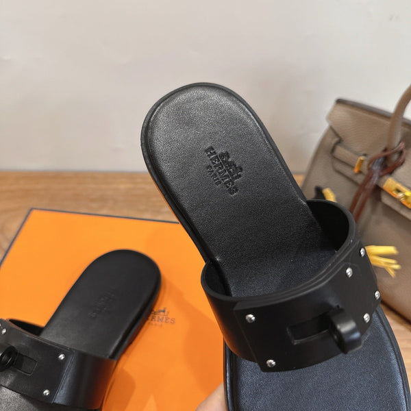 Hermes July Sandal Black in Cowhide 744062