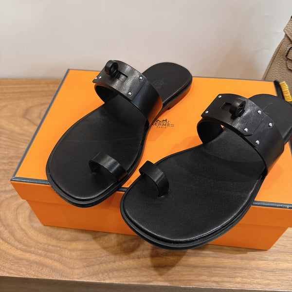 Hermes July Sandal Black in Cowhide 744062