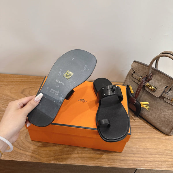 Hermes July Sandal Black in Cowhide 744062