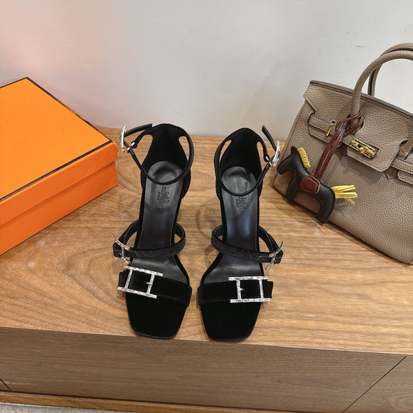 Hermès Liv Sandal 10.5 Black in Velvet 744072