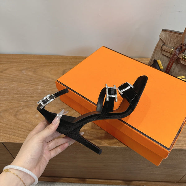 Hermès Liv Sandal 10.5 Black in Velvet 744072