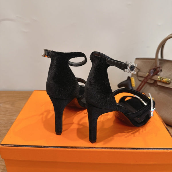 Hermès Liv Sandal 10.5 Black in Velvet 744072