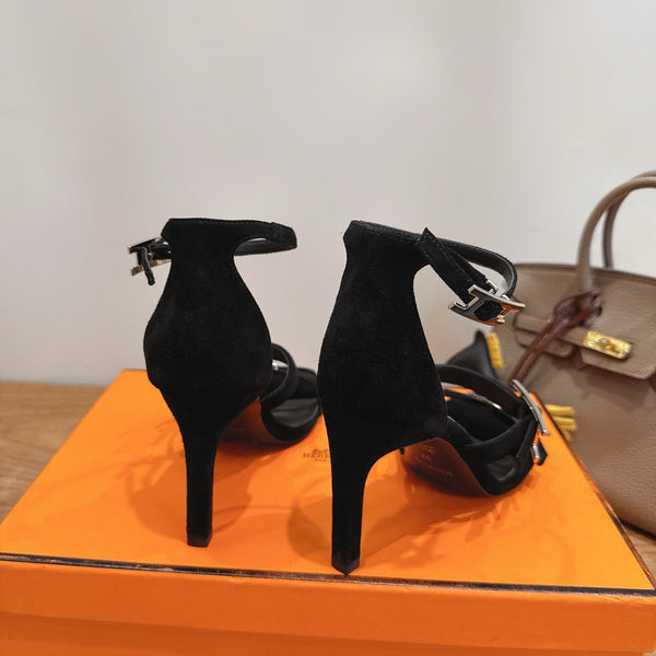 Hermès Liv Sandal 10.5 Black in Velvet 744077