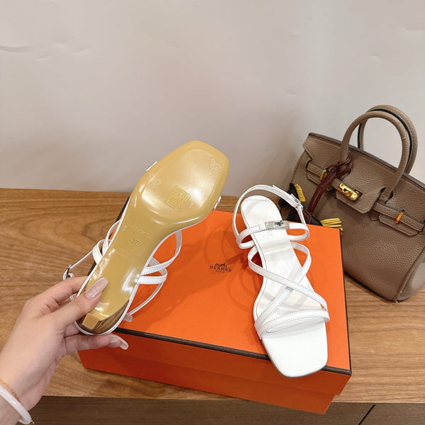 Hermes June Sandal White in Cowhide 744047
