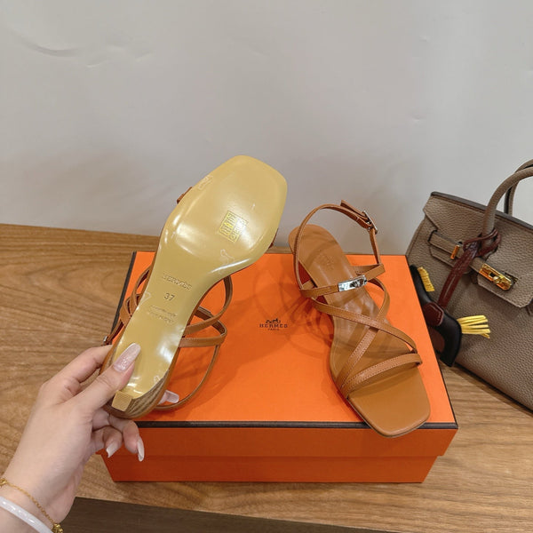 Hermes June Sandal Brown in Cowhide 744048