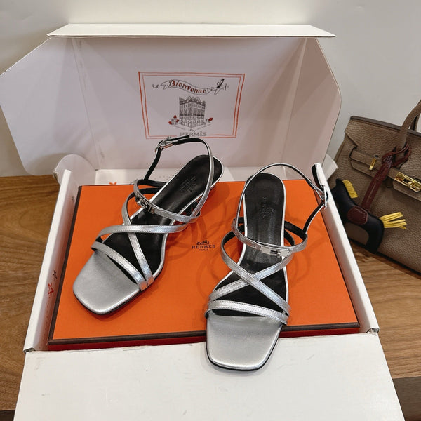 Hermes June Sandal Silver in Cowhide 744049