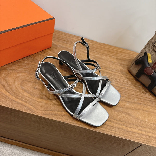 Hermes June Sandal Silver in Cowhide 744049