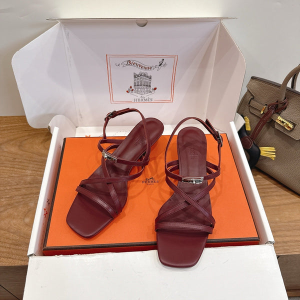 Hermes June Sandal Burgundy in Cowhide 744050