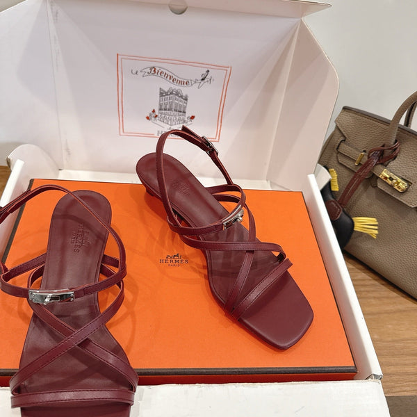 Hermes June Sandal Burgundy in Cowhide 744050