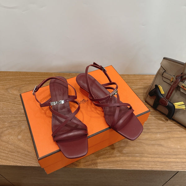 Hermes June Sandal Burgundy in Cowhide 744050