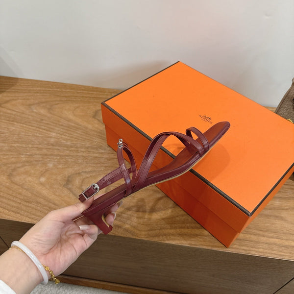 Hermes June Sandal Burgundy in Cowhide 744050