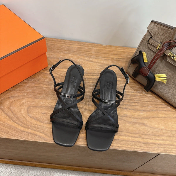 Hermes June Sandal Black in Cowhide 744051
