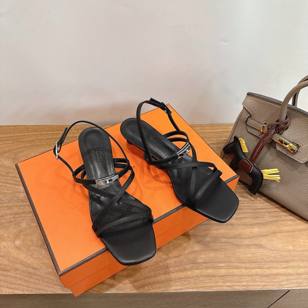 Hermes June Sandal Black in Cowhide 744051