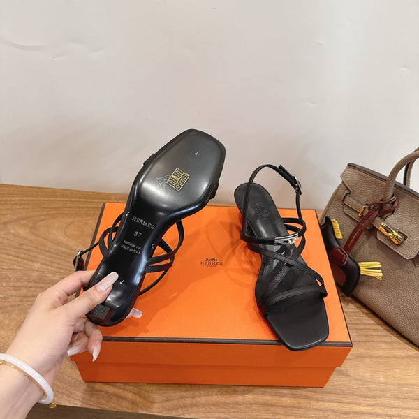 Hermes June Sandal Black in Cowhide 744051