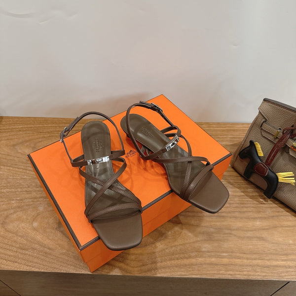 Hermes June Sandal Brown in Cowhide 744052