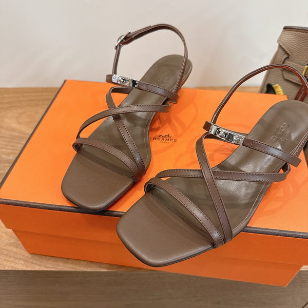 Hermes June Sandal Brown in Cowhide 744052