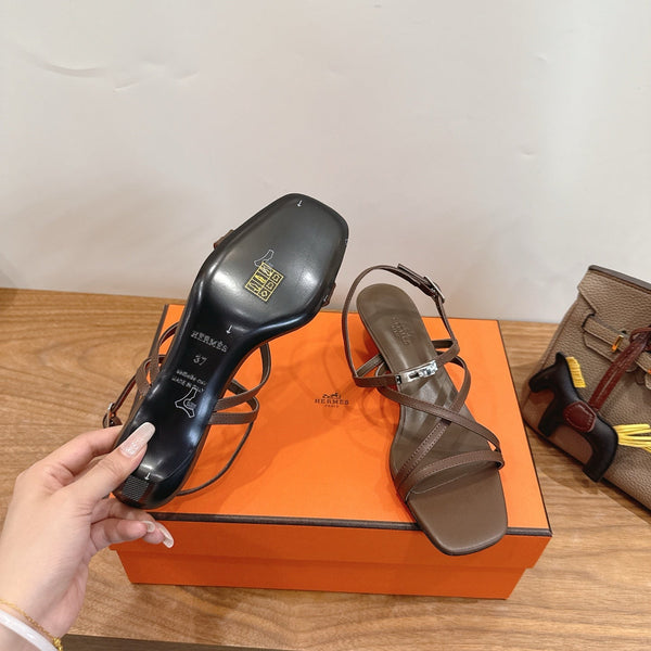 Hermes June Sandal Brown in Cowhide 744052