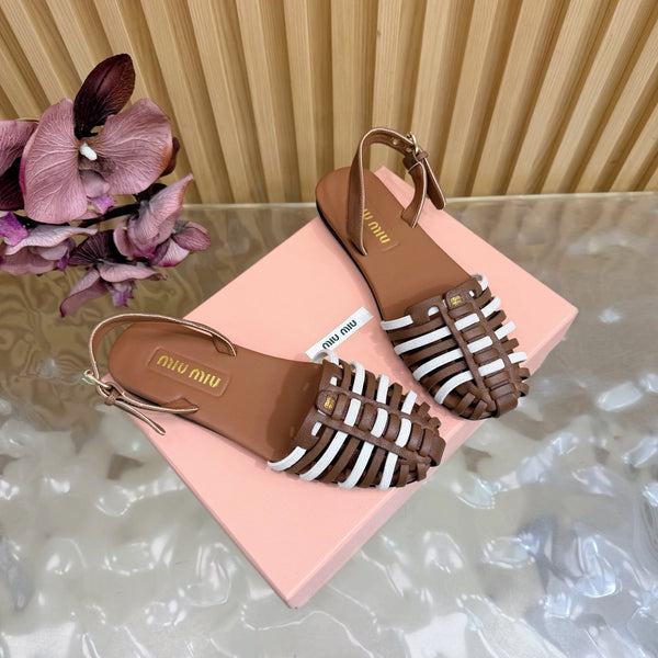 Miu Fisherman Sandal Brown White in Cowhide 749064