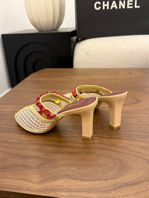 CC 26 Coco Beach Mules 80mm Beige in Mesh 757986